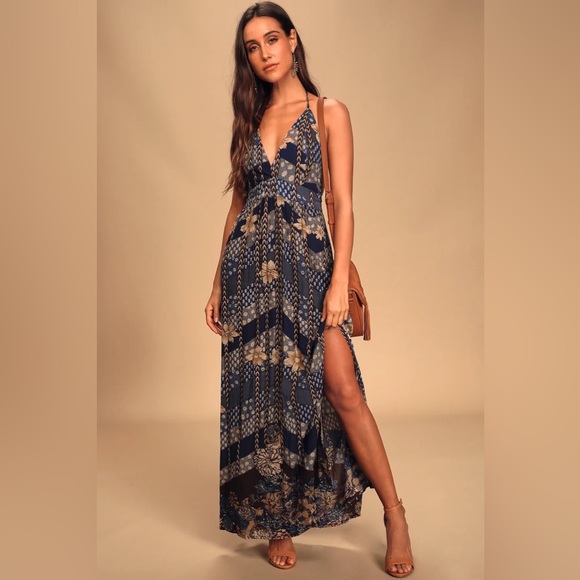 Floral Print Halter Maxi Dress 